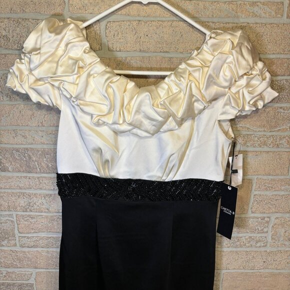NWT Chetta B Evening Formal Cocktail Holiday Dress Ivry Ruffles/Black Size 4 - Picture 6 of 9